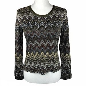 Missoni Chevron Metallic Long Sleeve Knit Blouse